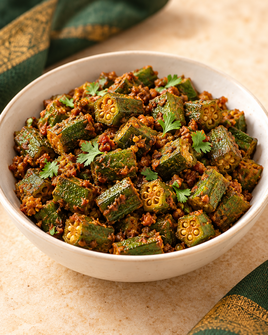 Thakar Kitchen Jain Bhindi served in a bowl