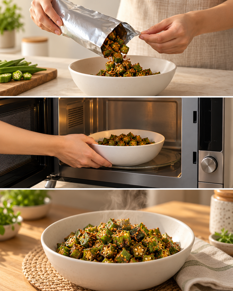 Microwave bowl preparation for Jain Bhindi