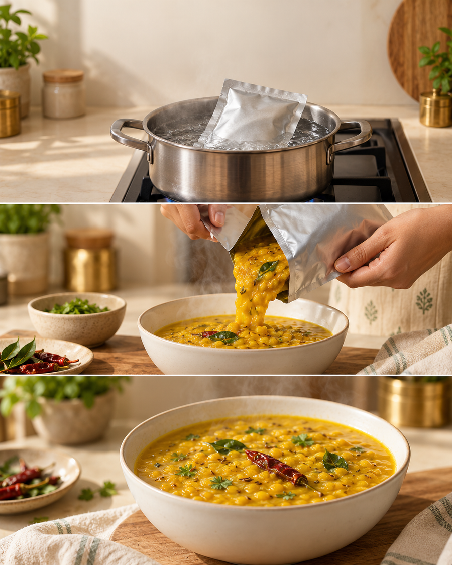 Boil in bag preparation for Jain Dal Fry